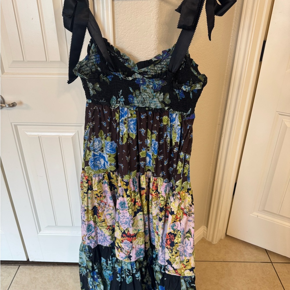 Free People Black Floral Maxi Dress with Blue, Green, Pink Accents - Picture 2 of 3